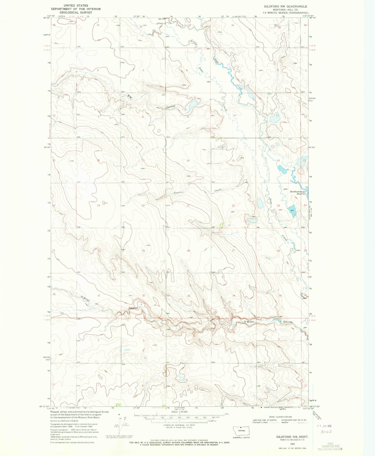 Classic USGS Gildford NW Montana 7.5'x7.5' Topo Map Image