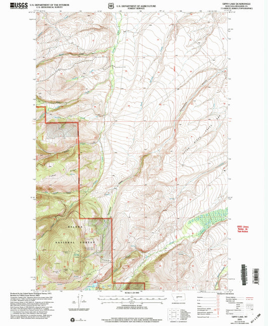 Classic USGS Gipsy Lake Montana 7.5'x7.5' Topo Map Image