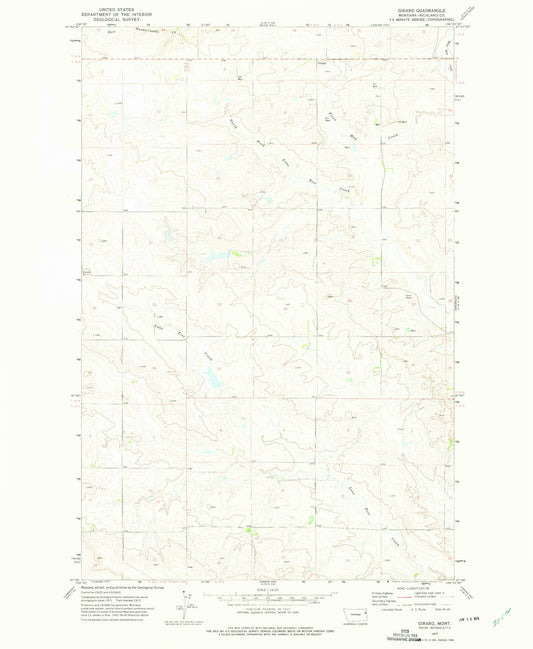 Classic USGS Girard Montana 7.5'x7.5' Topo Map Image