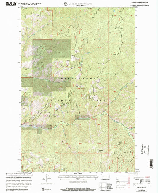 Classic USGS Gird Point Montana 7.5'x7.5' Topo Map Image