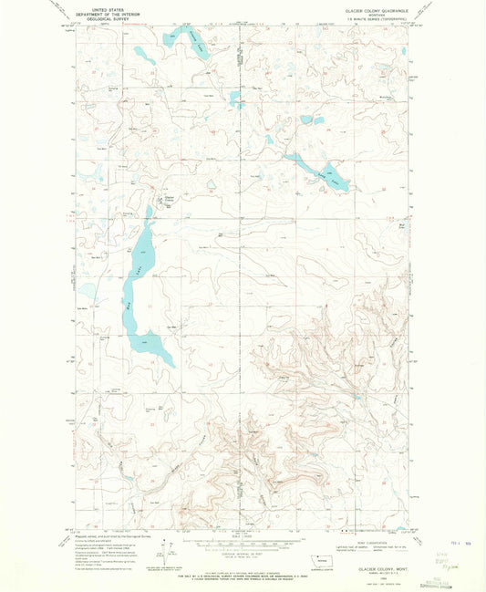 Classic USGS Glacier Colony Montana 7.5'x7.5' Topo Map Image