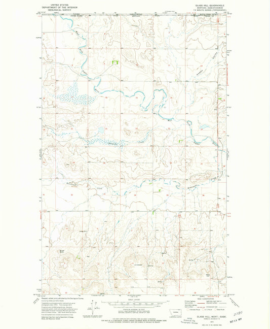 Classic USGS Glass Hill Montana 7.5'x7.5' Topo Map Image