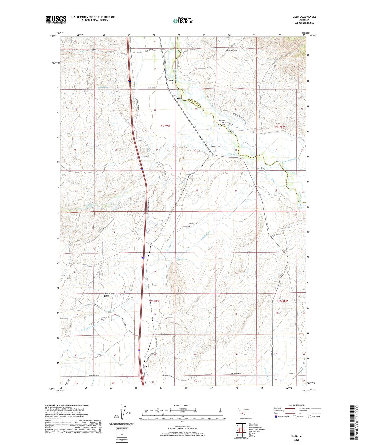 Glen Montana US Topo Map Image