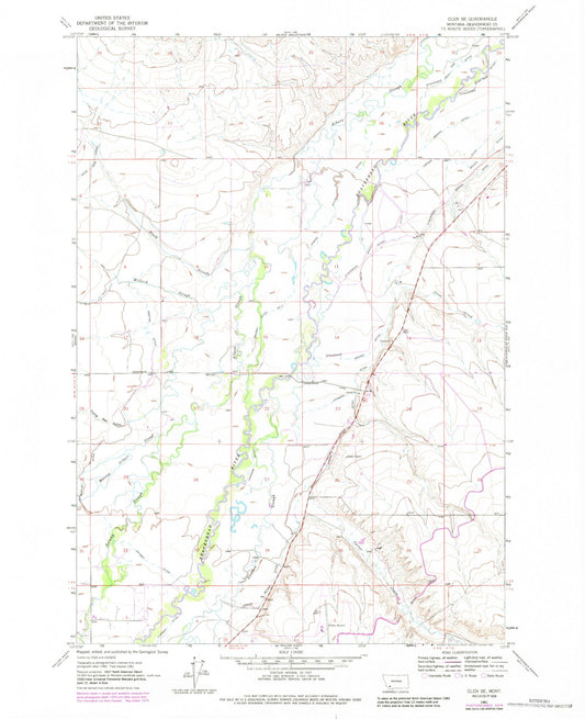 Classic USGS Glen SE Montana 7.5'x7.5' Topo Map Image