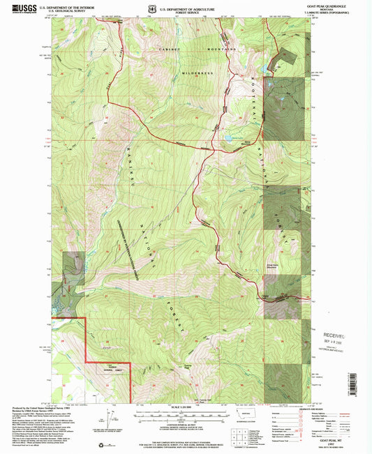 Classic USGS Goat Peak Montana 7.5'x7.5' Topo Map Image