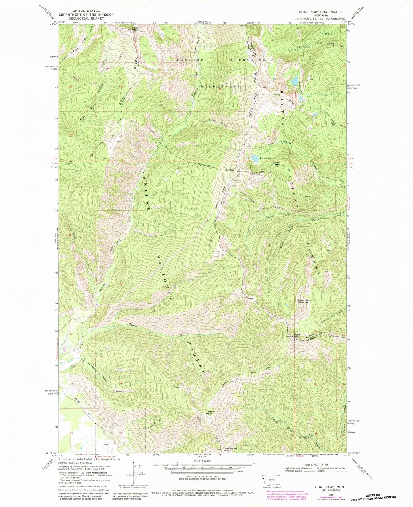 Classic USGS Goat Peak Montana 7.5'x7.5' Topo Map Image
