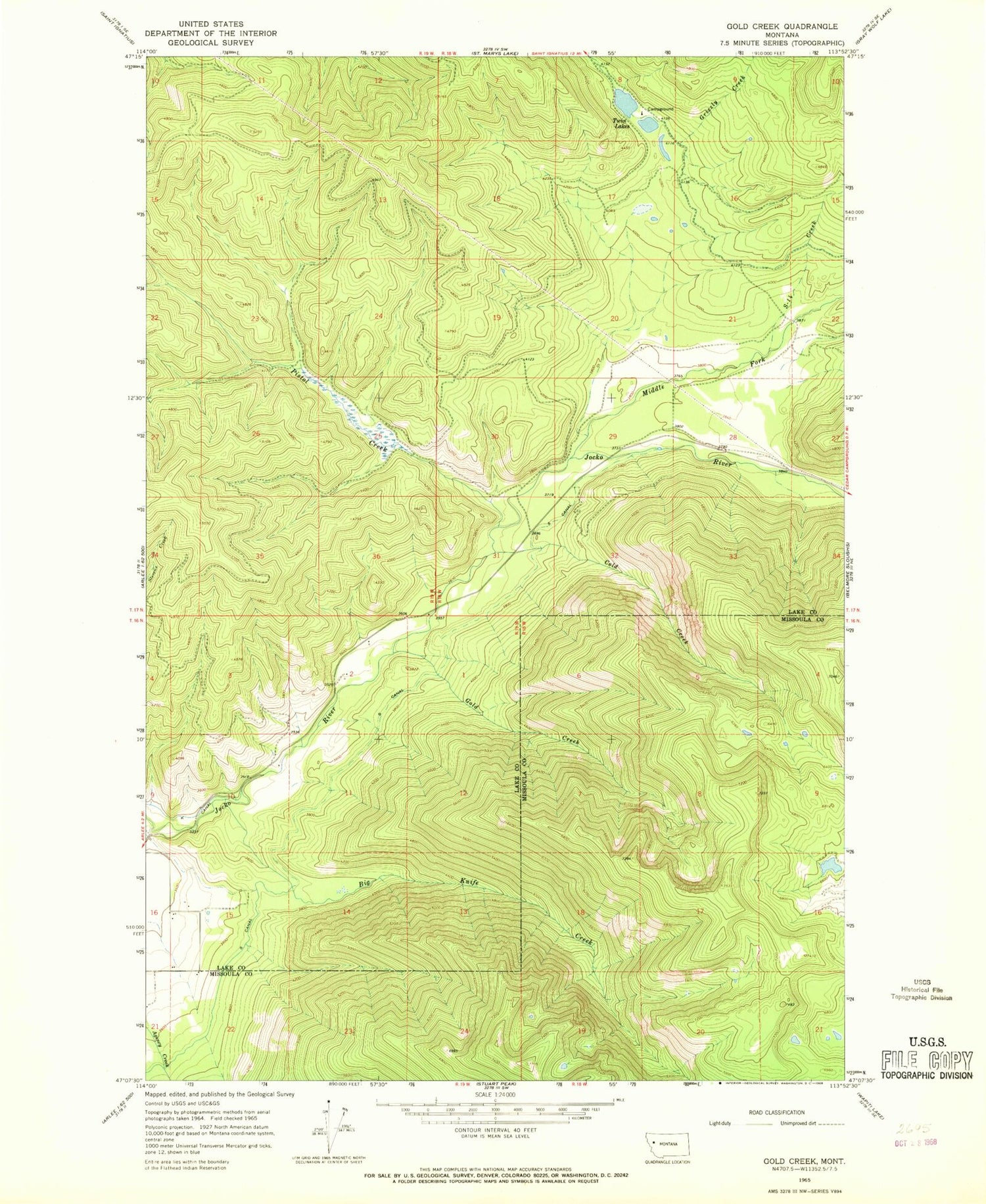 Classic USGS Gold Creek Montana 7.5'x7.5' Topo Map Image