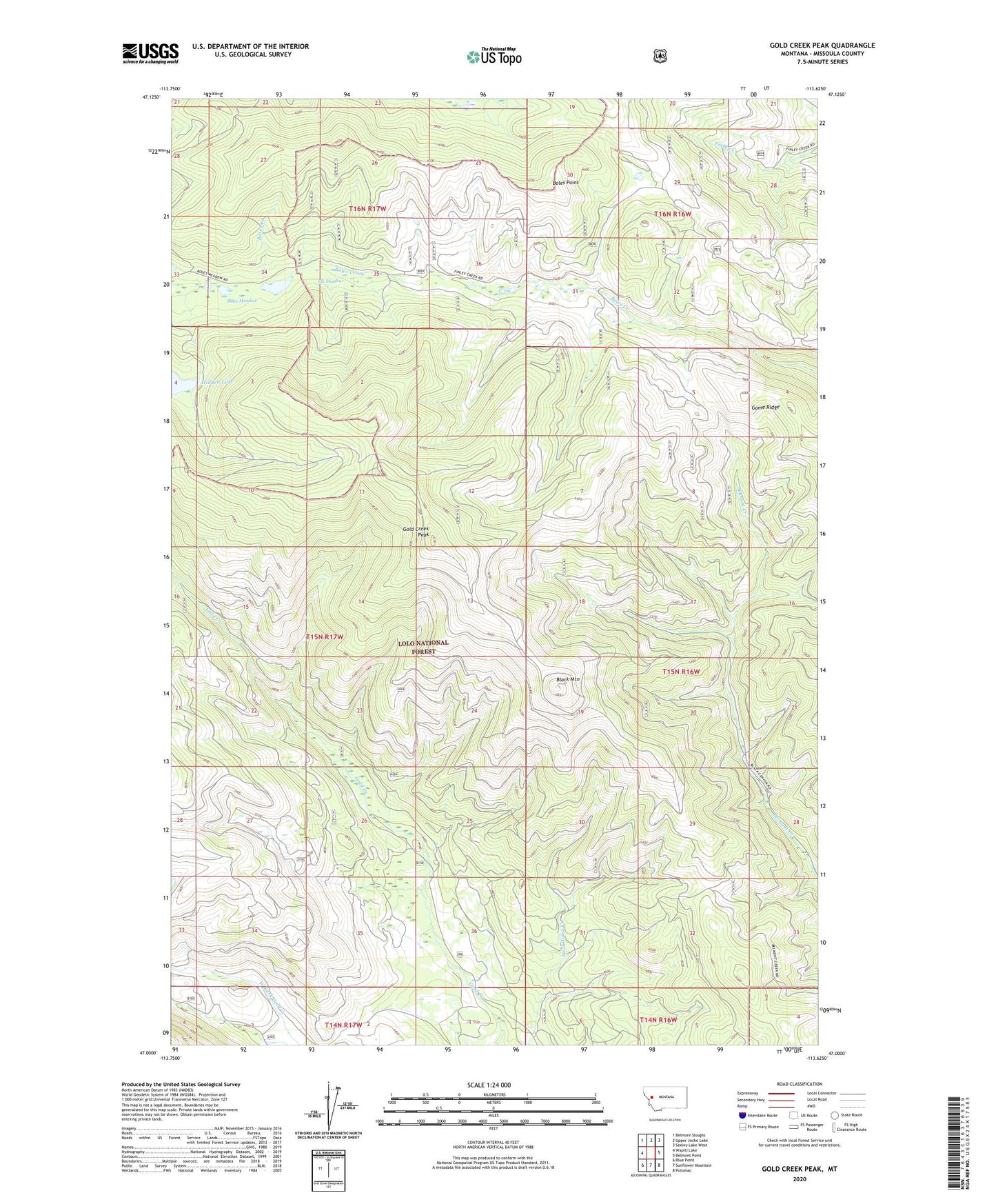 Gold Creek Peak Montana US Topo Map Image