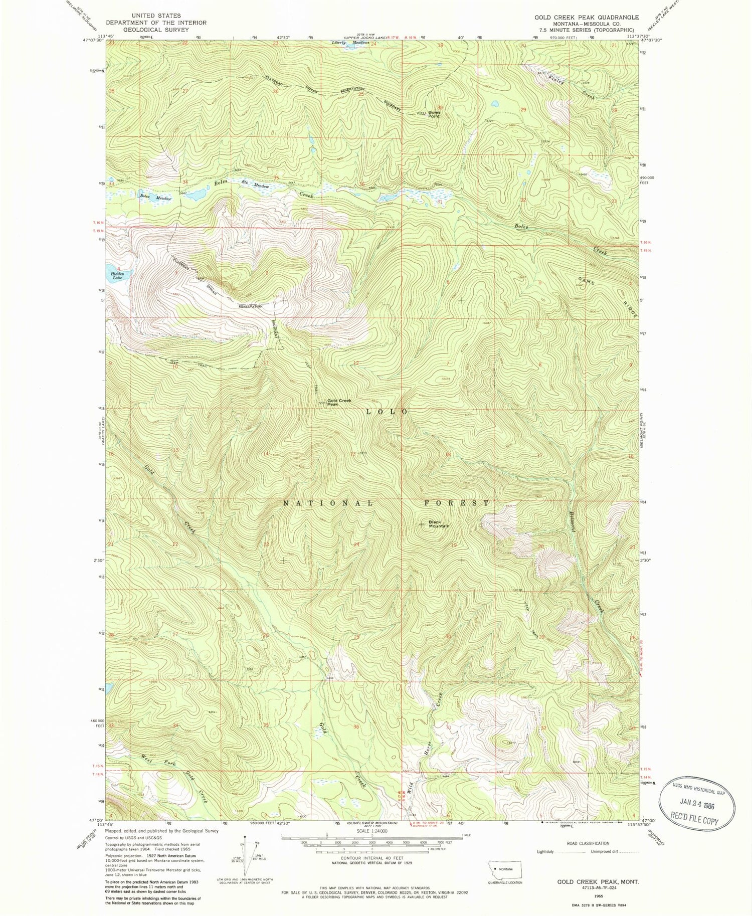 Classic USGS Gold Creek Peak Montana 7.5'x7.5' Topo Map Image