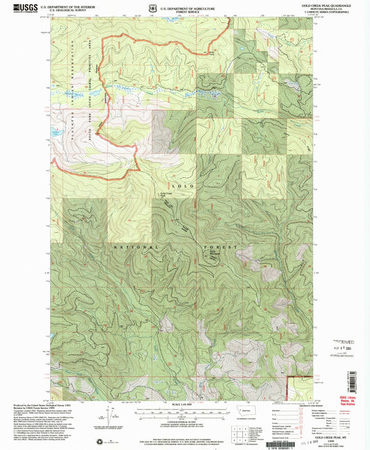Classic USGS Gold Creek Peak Montana 7.5'x7.5' Topo Map Image