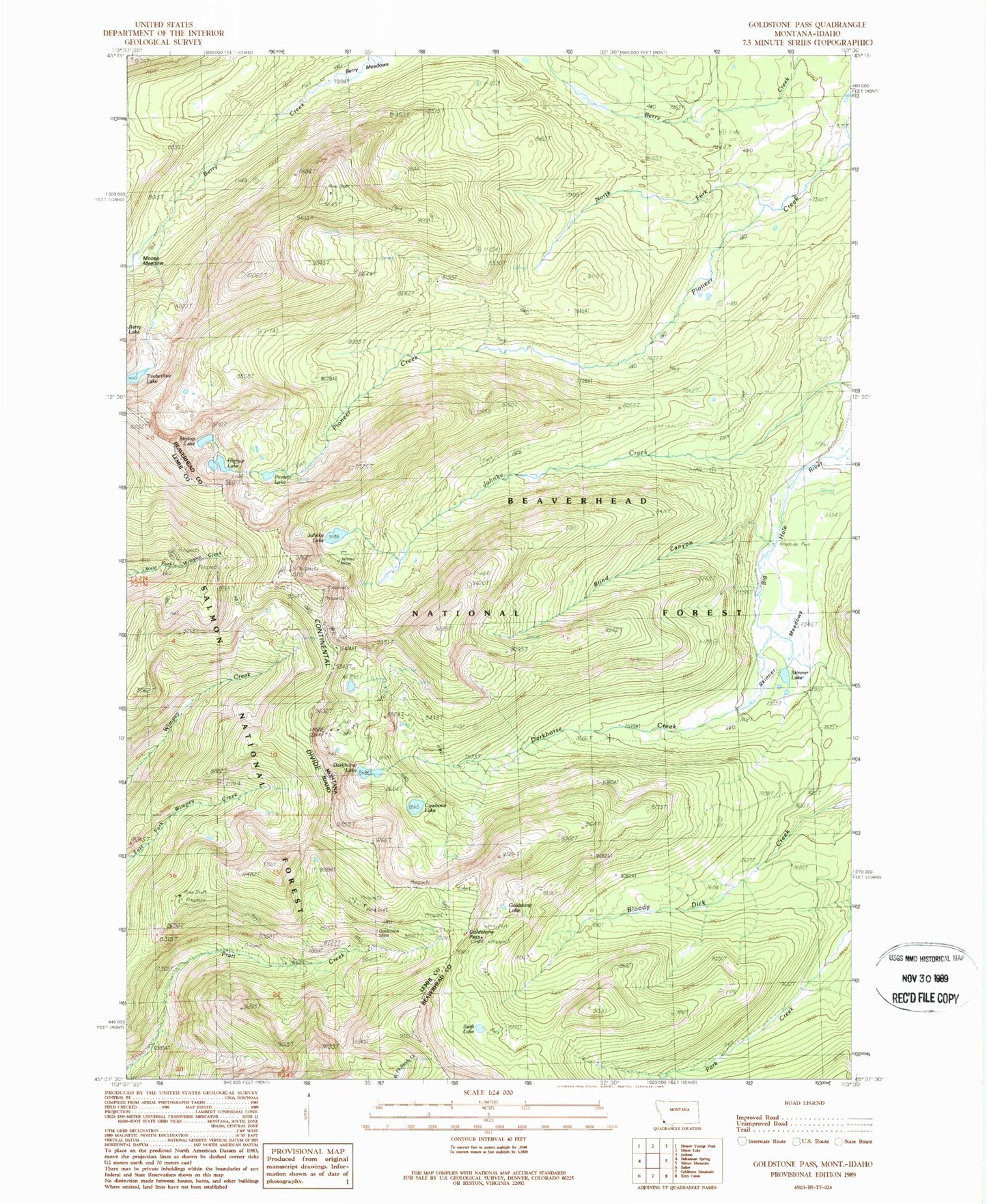 Classic USGS Goldstone Pass Montana 7.5'x7.5' Topo Map Image