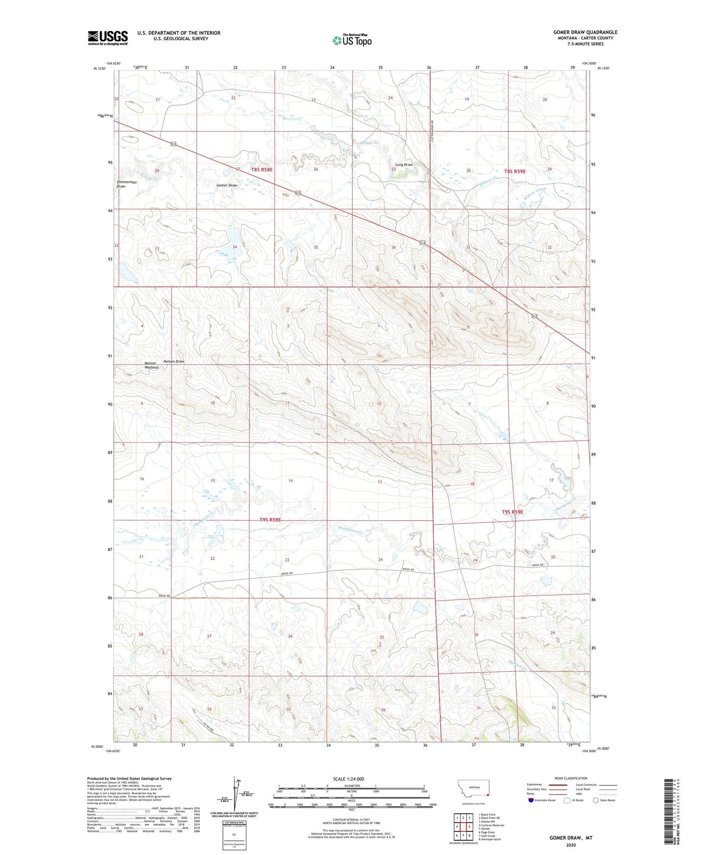 Gomer Draw Montana US Topo Map Image