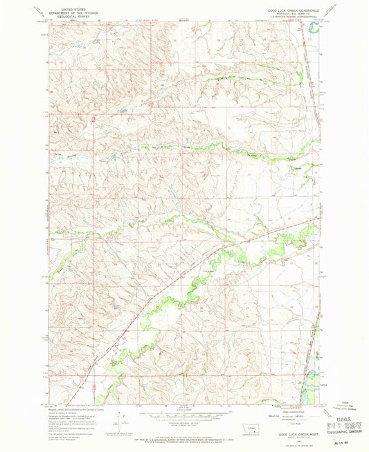 Classic USGS Good Luck Creek Montana 7.5'x7.5' Topo Map Image
