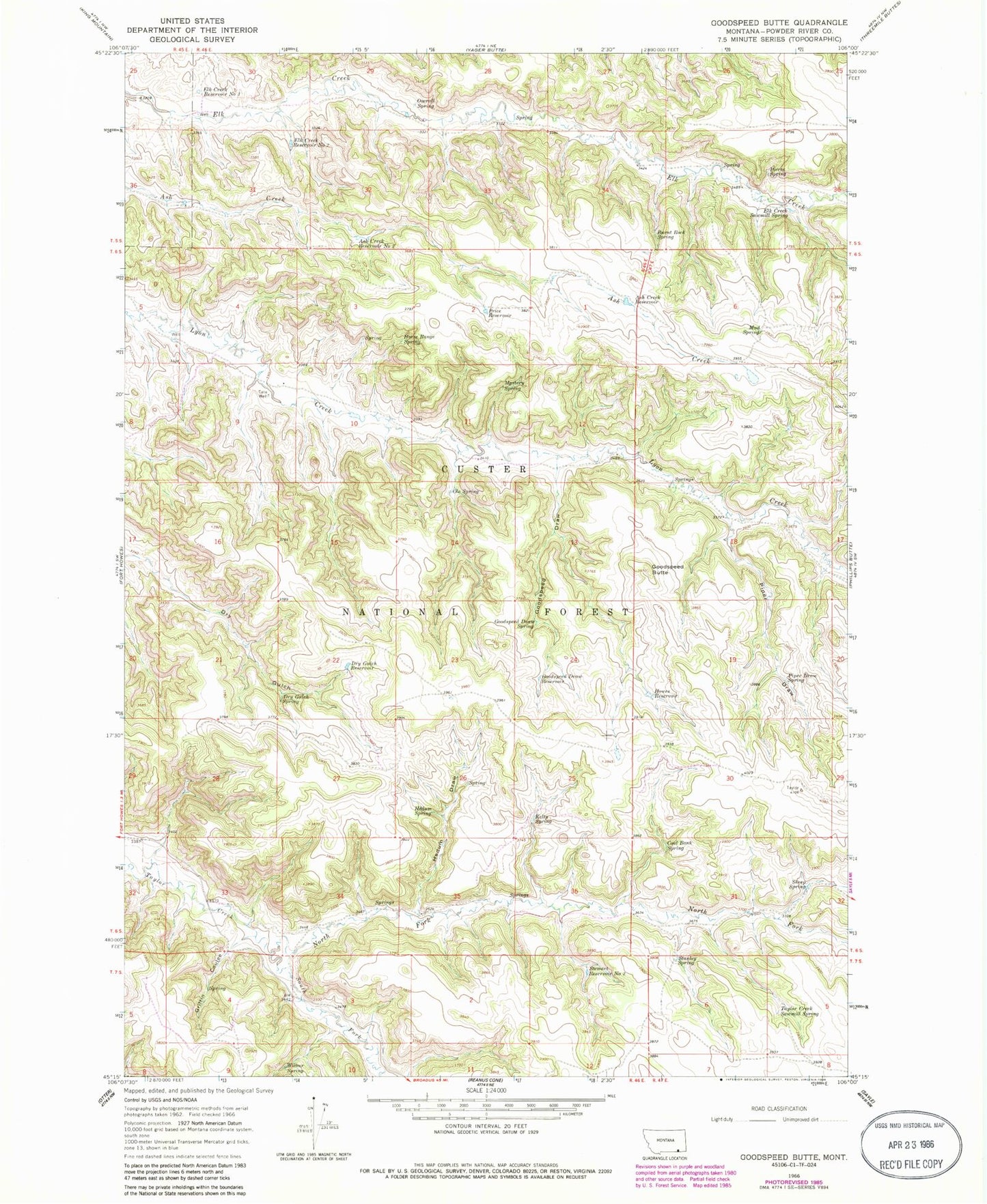 Classic USGS Goodspeed Butte Montana 7.5'x7.5' Topo Map Image