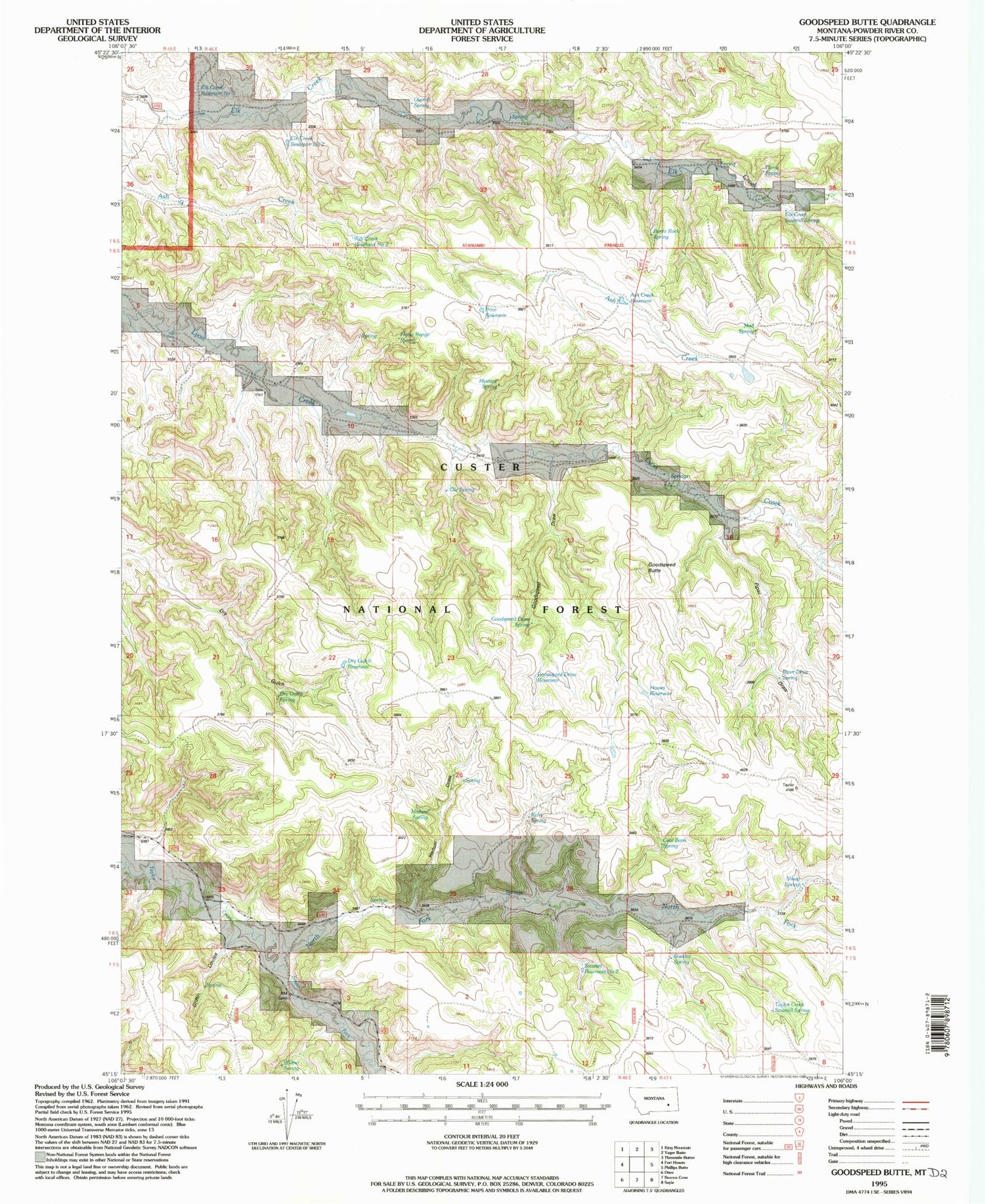 Classic USGS Goodspeed Butte Montana 7.5'x7.5' Topo Map Image