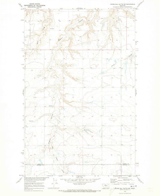 Classic USGS Goose Bill Butte NW Montana 7.5'x7.5' Topo Map Image