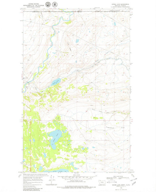 Classic USGS Goose Lake Montana 7.5'x7.5' Topo Map Image