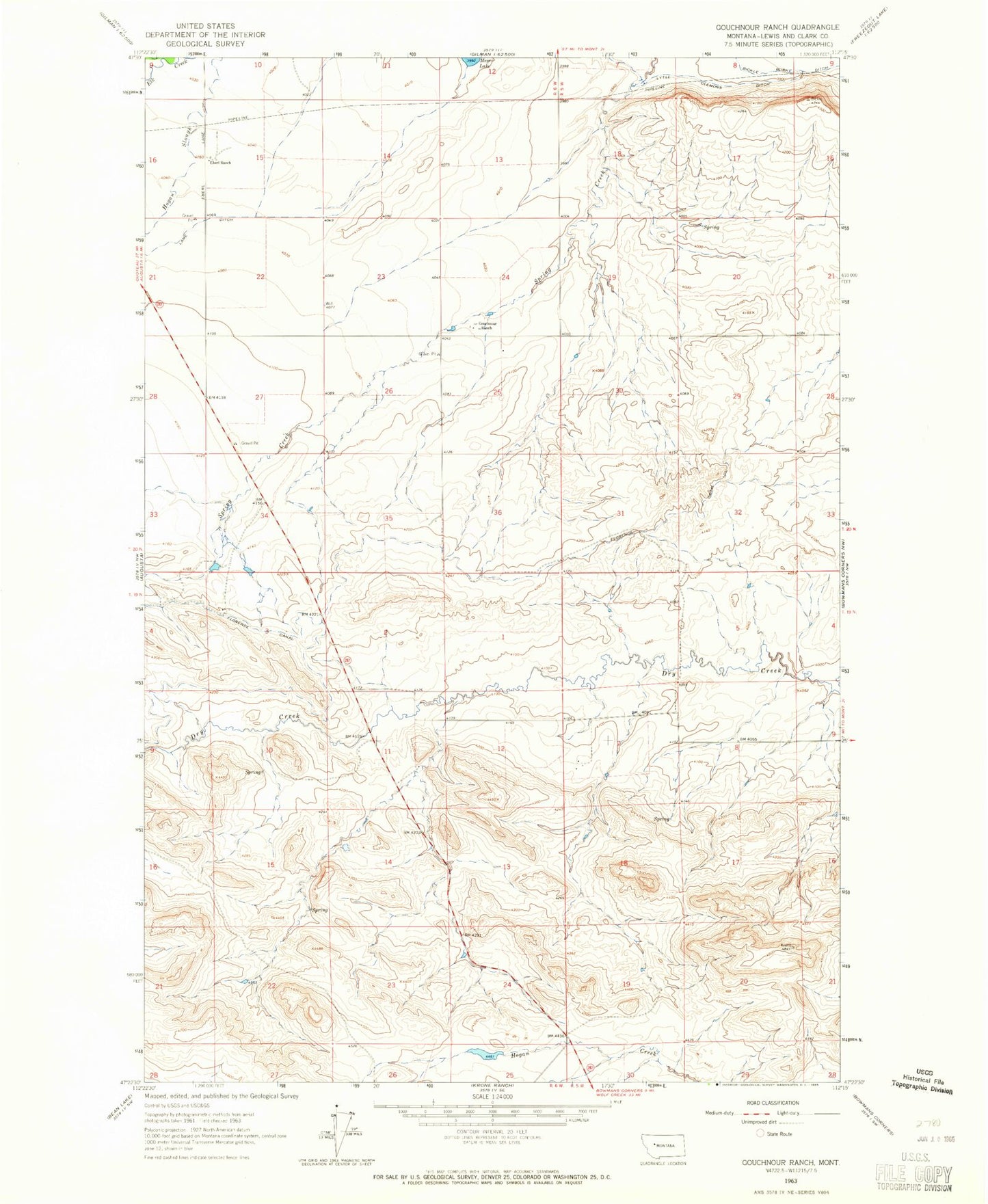 Classic USGS Gouchnour Ranch Montana 7.5'x7.5' Topo Map Image