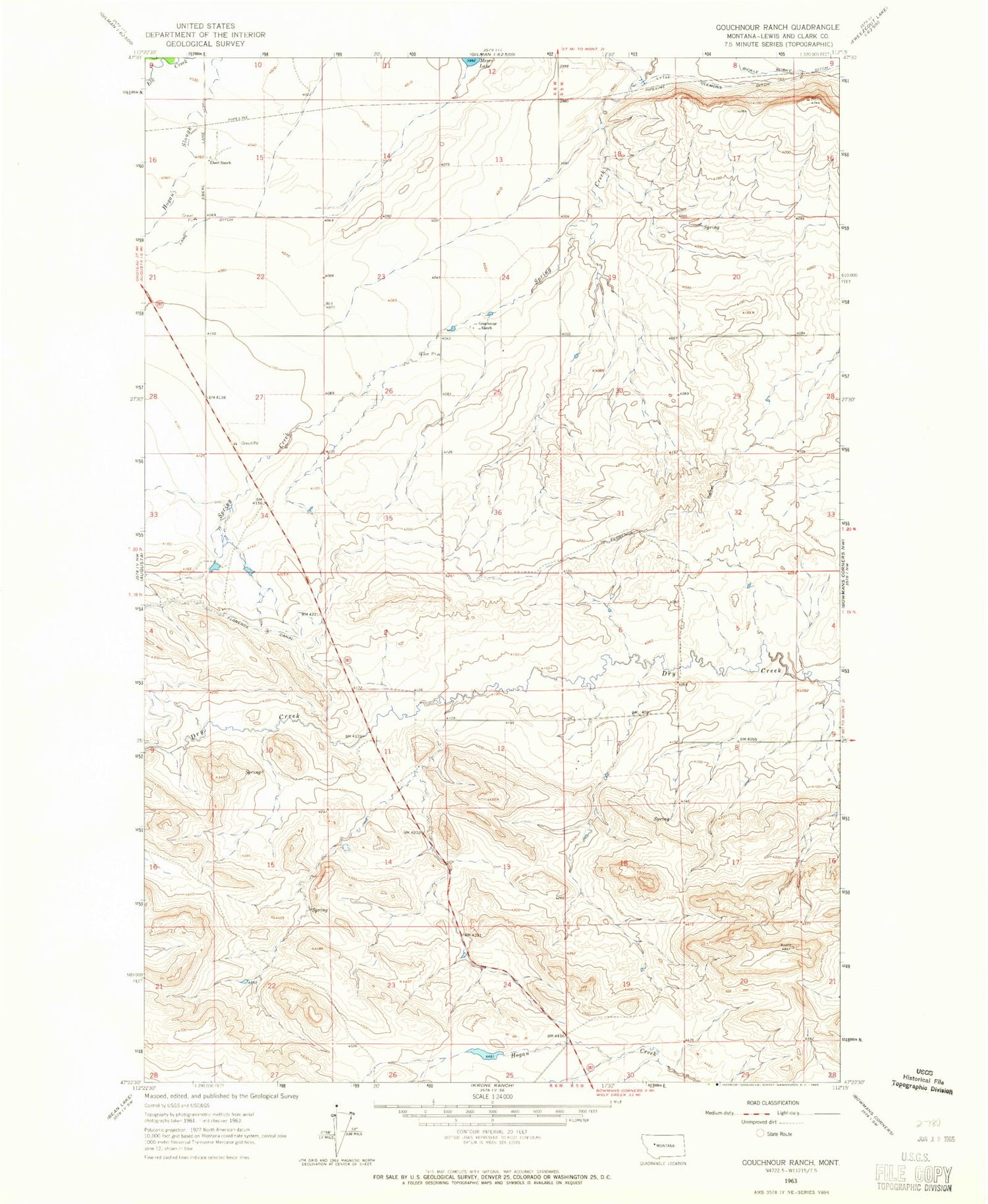 Classic USGS Gouchnour Ranch Montana 7.5'x7.5' Topo Map Image