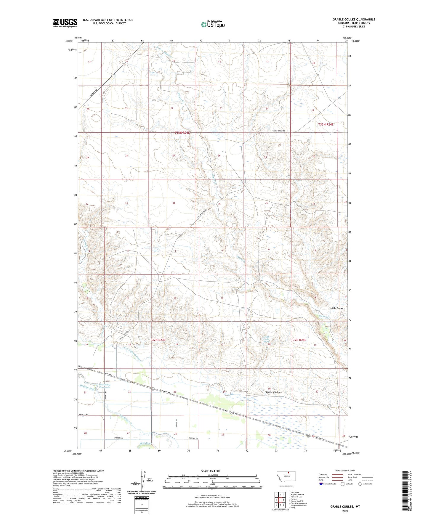 Grable Coulee Montana US Topo Map Image
