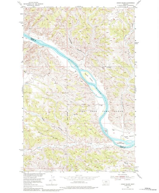 Classic USGS Grand Island Montana 7.5'x7.5' Topo Map Image
