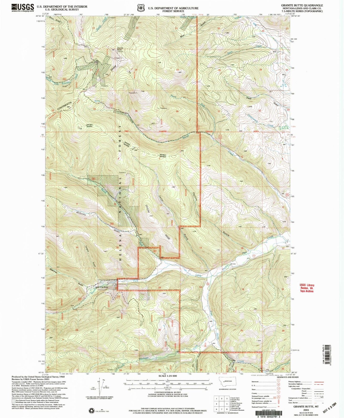 Classic USGS Granite Butte Montana 7.5'x7.5' Topo Map Image