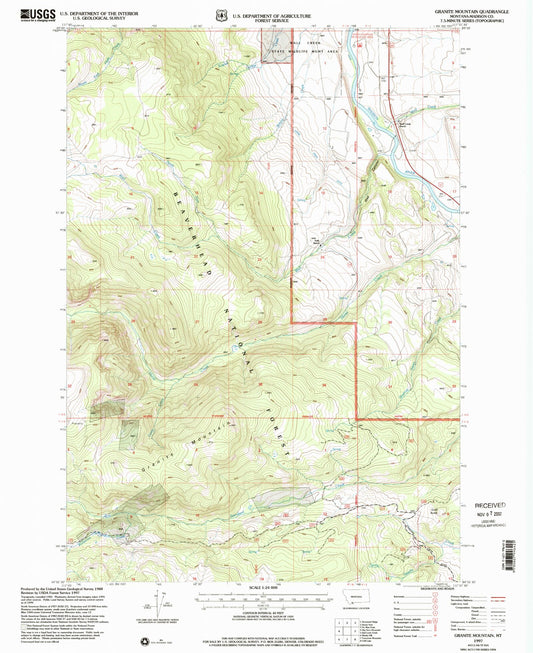 Classic USGS Granite Mountain Montana 7.5'x7.5' Topo Map Image