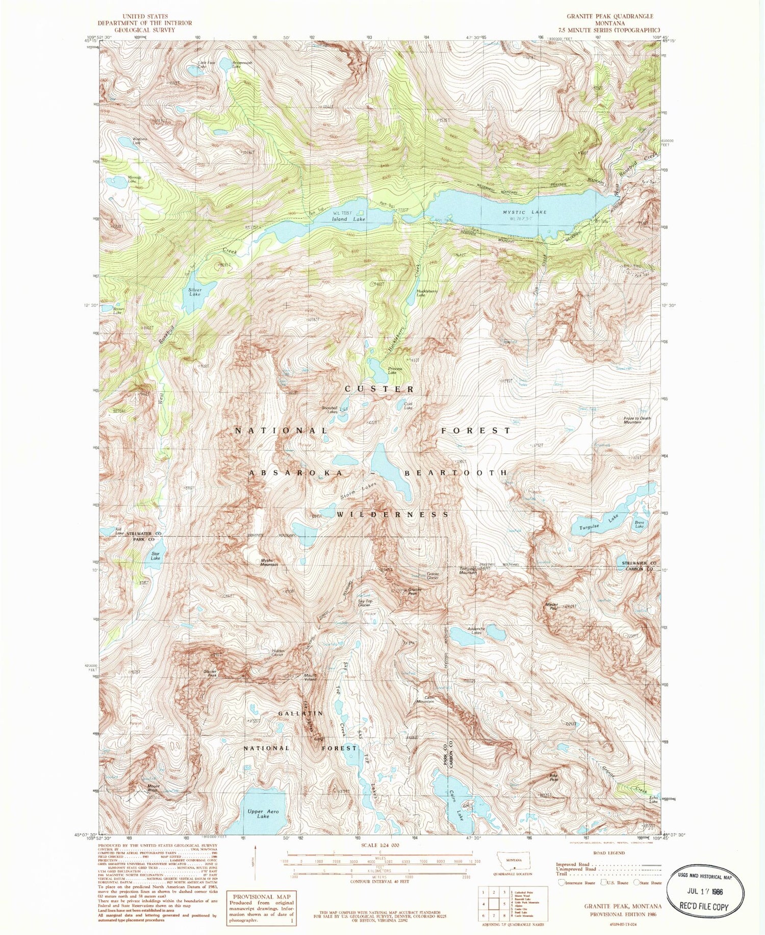USGS Classic Granite Peak Montana 7.5'x7.5' Topo Map Image