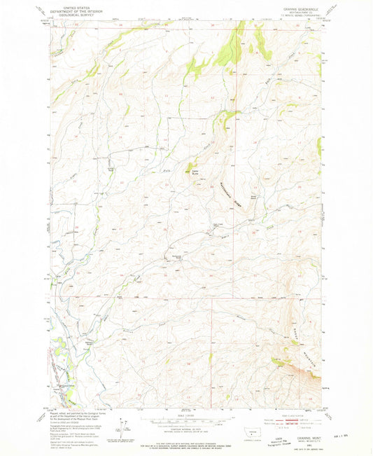 Classic USGS Grannis Montana 7.5'x7.5' Topo Map Image