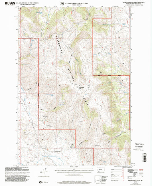 Classic USGS Graphite Mountain Montana 7.5'x7.5' Topo Map Image