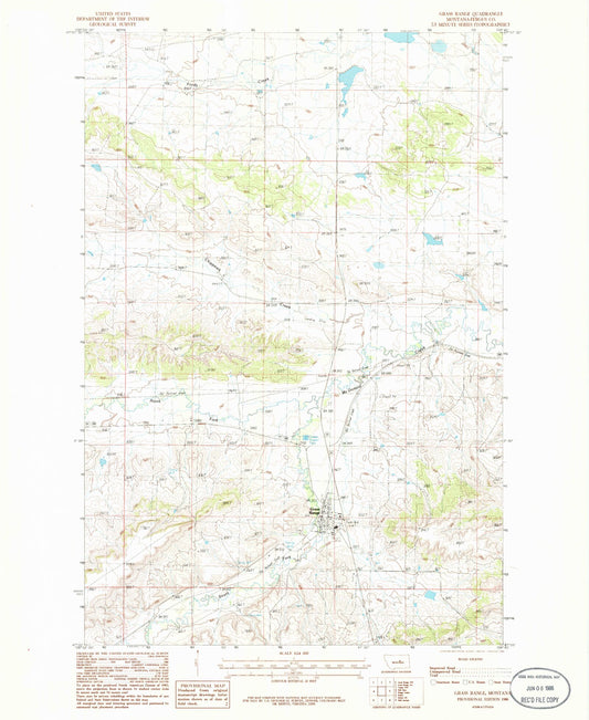 Classic USGS Grass Range Montana 7.5'x7.5' Topo Map Image