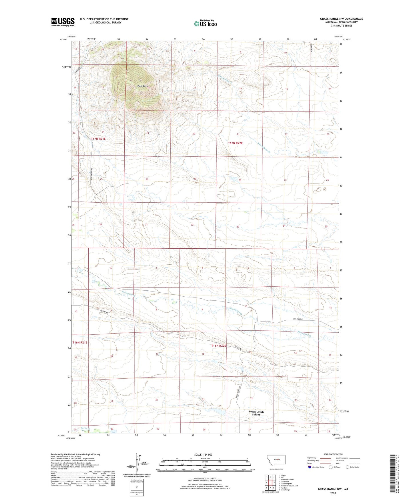 Grass Range NW Montana US Topo Map Image