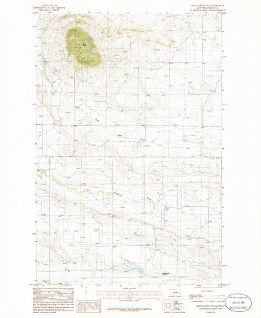 Classic USGS Grass Range NW Montana 7.5'x7.5' Topo Map Image