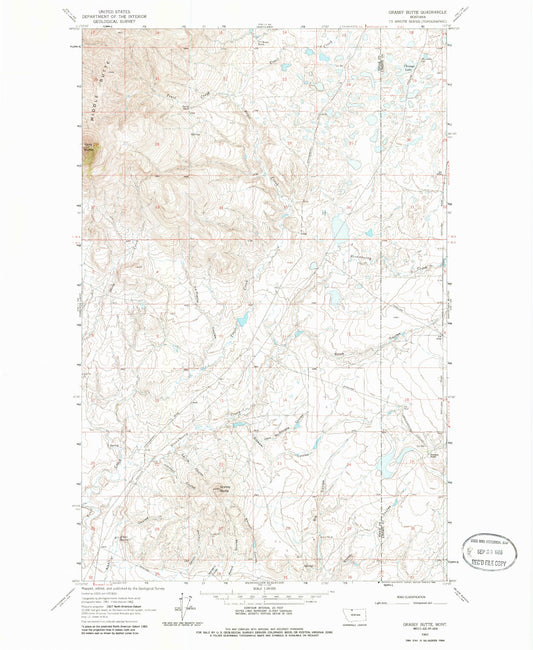Classic USGS Grassy Butte Montana 7.5'x7.5' Topo Map Image