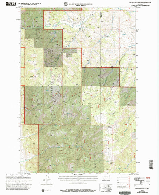 Classic USGS Grassy Mountain Montana 7.5'x7.5' Topo Map Image