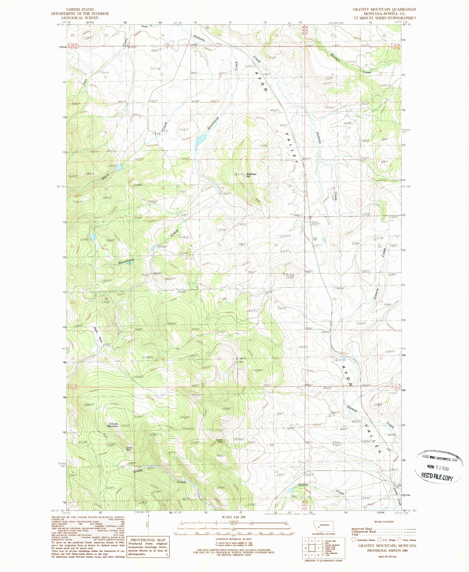 Classic USGS Gravely Mountain Montana 7.5'x7.5' Topo Map Image