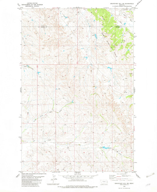 Classic USGS Graveyard Hill SW Montana 7.5'x7.5' Topo Map Image