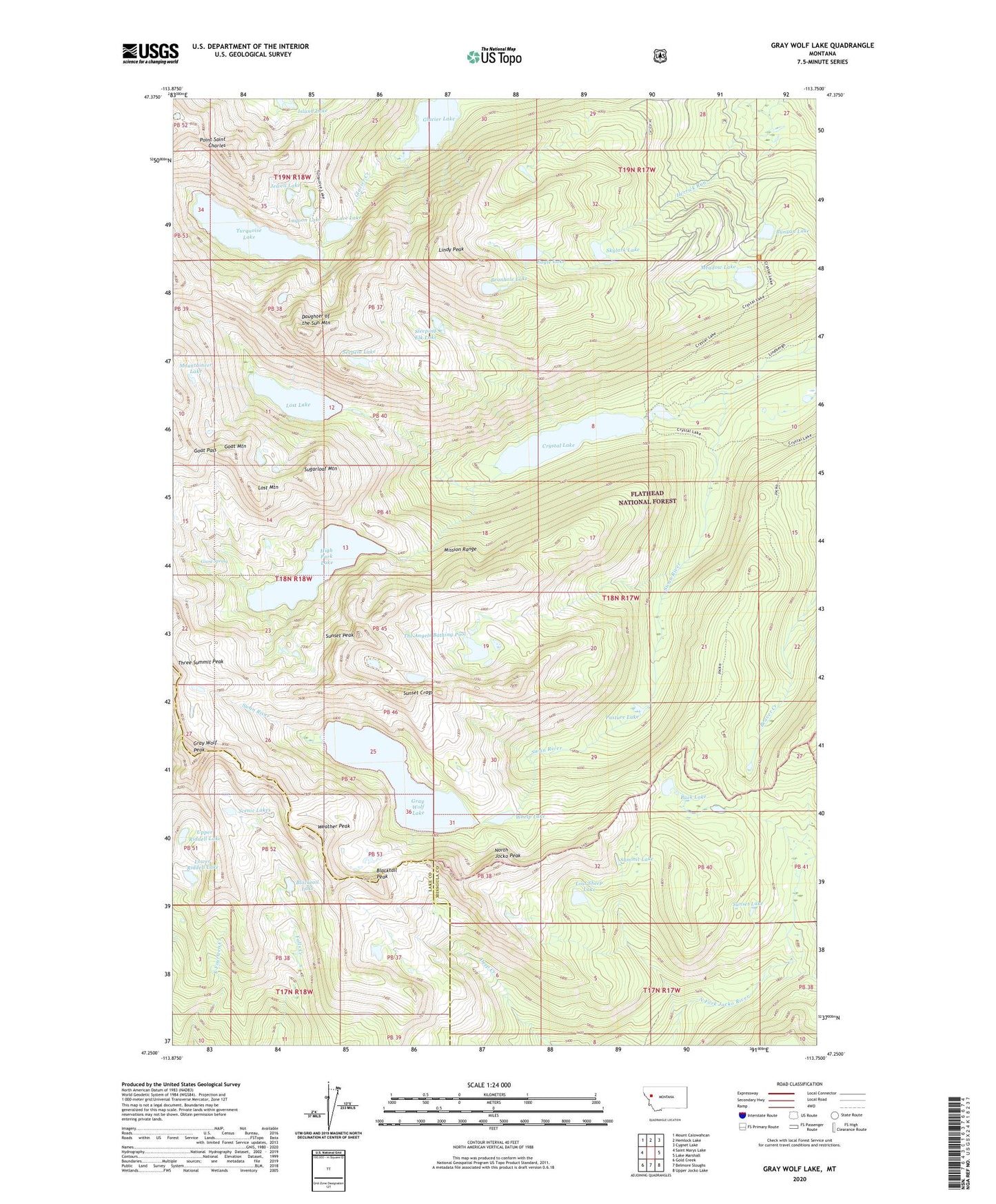 Gray Wolf Lake Montana US Topo Map Image