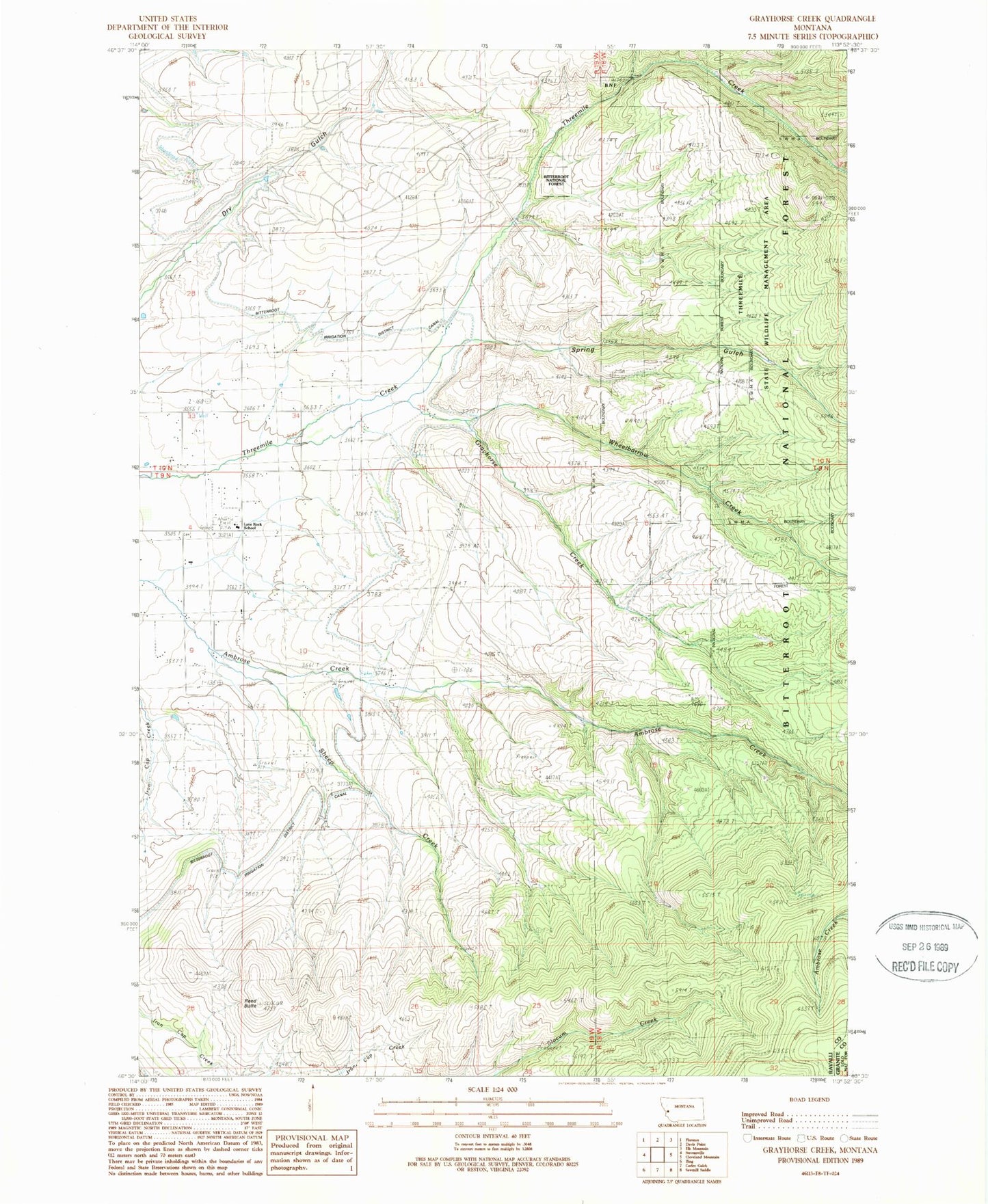 Classic USGS Grayhorse Creek Montana 7.5'x7.5' Topo Map Image
