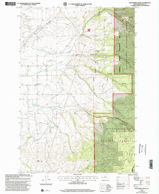 Classic USGS Grayhorse Creek Montana 7.5'x7.5' Topo Map Image