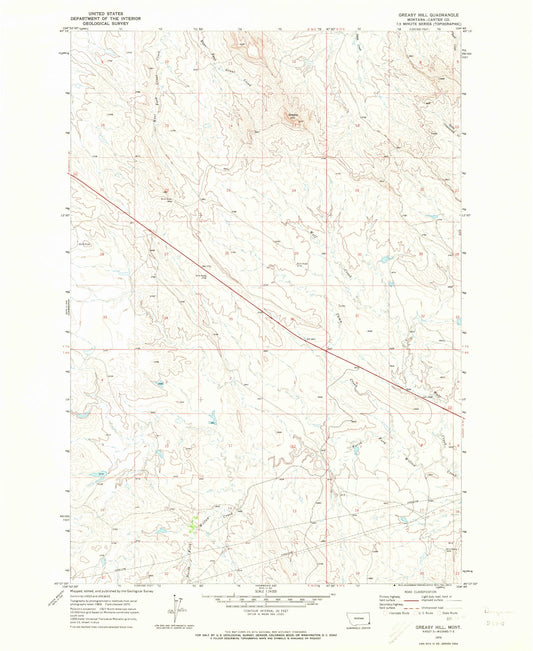 Classic USGS Greasy Hill Montana 7.5'x7.5' Topo Map Image
