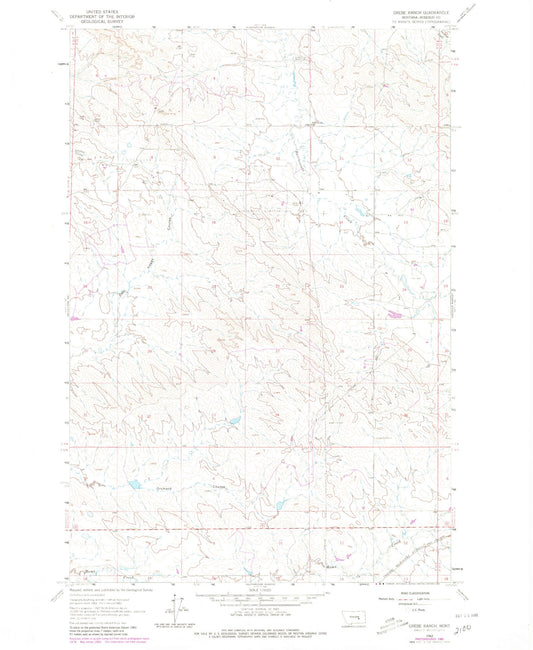 Classic USGS Grebe Ranch Montana 7.5'x7.5' Topo Map Image