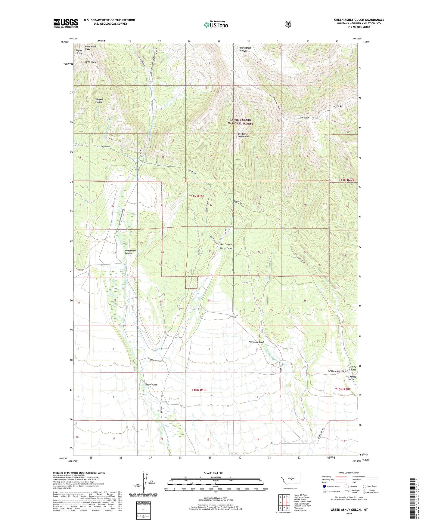 Green Ashly Gulch Montana US Topo Map Image