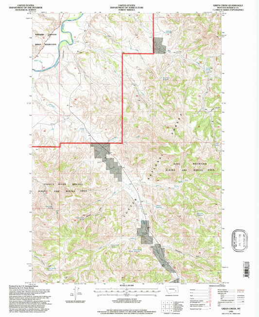 Classic USGS Green Creek Montana 7.5'x7.5' Topo Map Image
