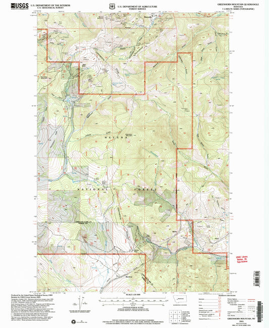 Classic USGS Greenhorn Mountain Montana 7.5'x7.5' Topo Map Image