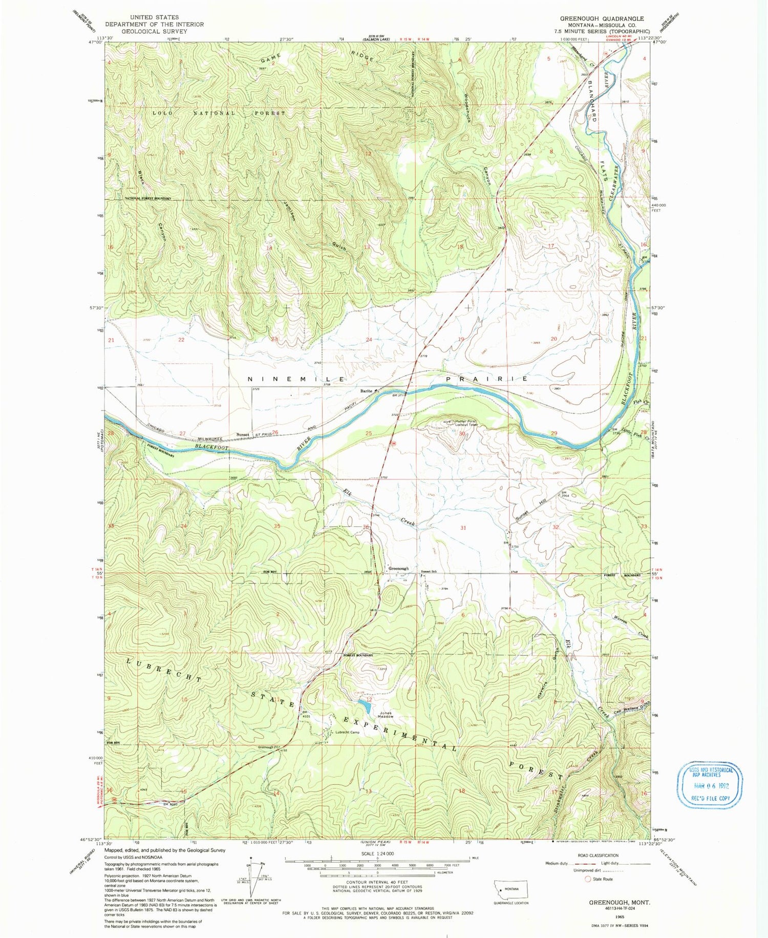 Classic USGS Greenough Montana 7.5'x7.5' Topo Map Image