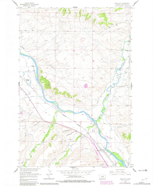 Classic USGS Greycliff Montana 7.5'x7.5' Topo Map Image