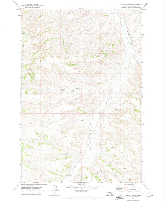 Classic USGS Griffin Coulee Montana 7.5'x7.5' Topo Map Image