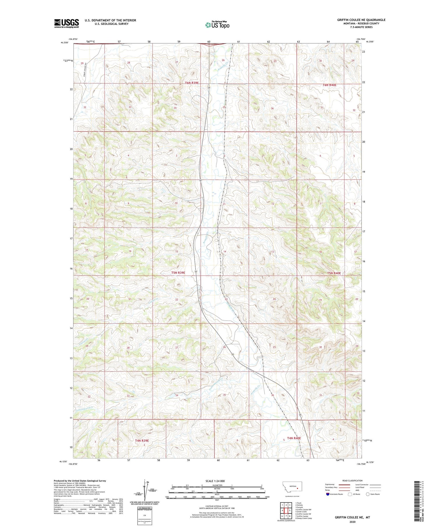 Griffin Coulee NE Montana US Topo Map Image