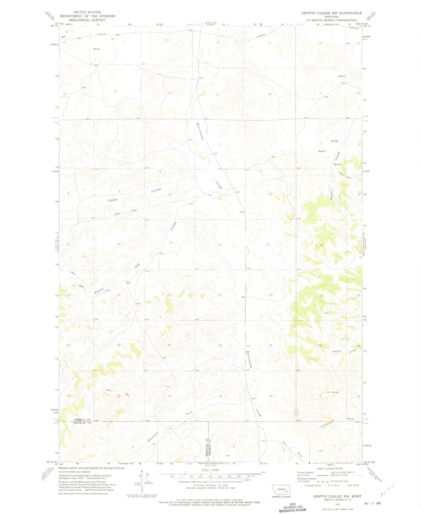 Classic USGS Griffin Coulee NW Montana 7.5'x7.5' Topo Map Image